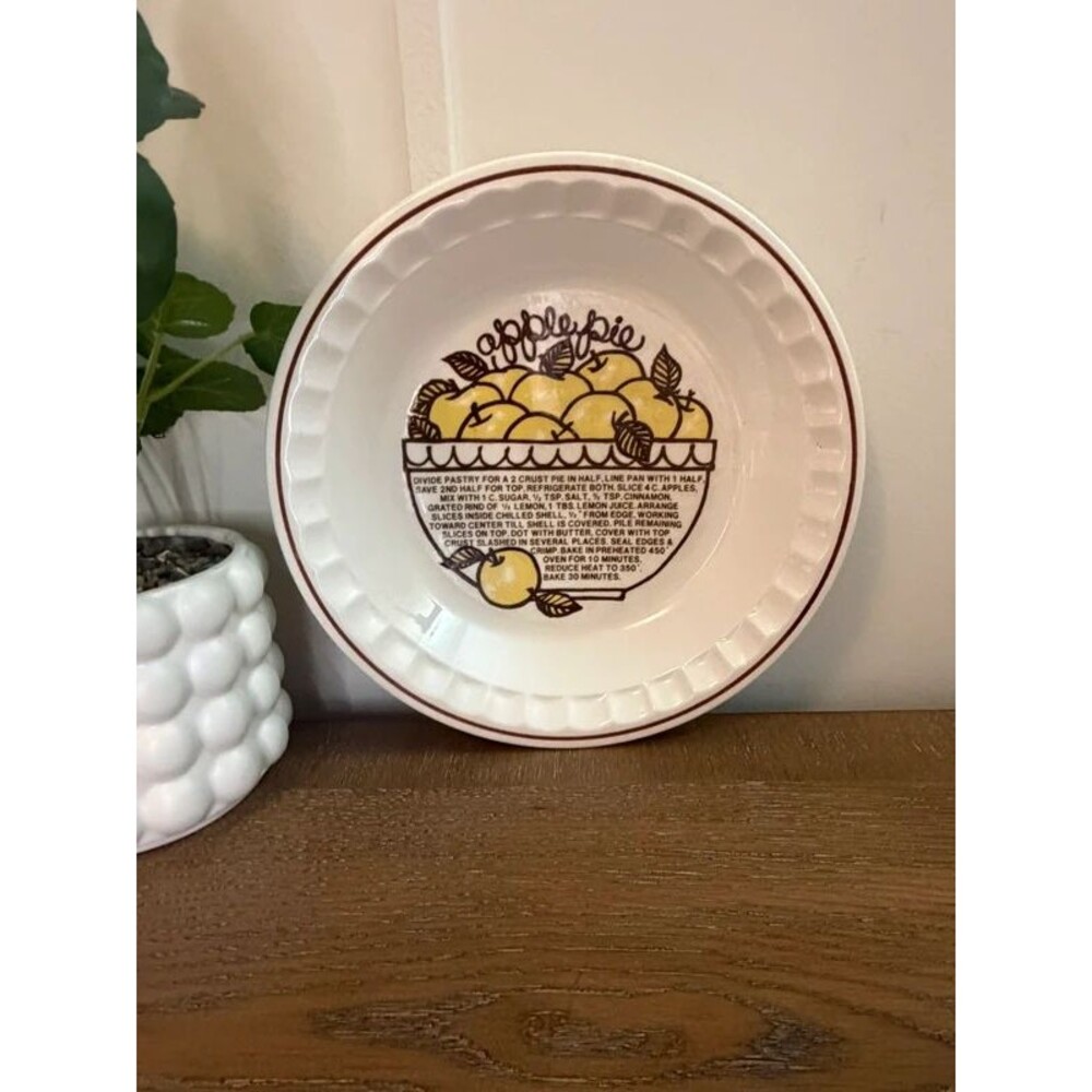 Vintage Glo-Stone Apple Pie Recipe Ceramic Pie Plate Gloria Korea